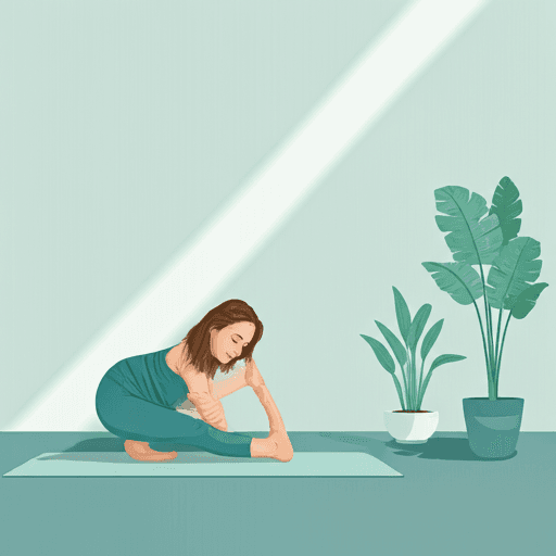 朝のやさしいストレッチをする女性